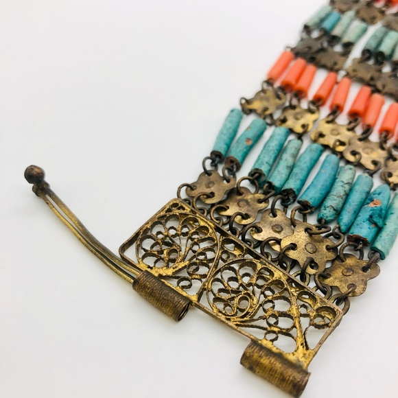 Rare Vintage Egyptian Revival Faience brass filigree bracelet - Picture 14 of 16